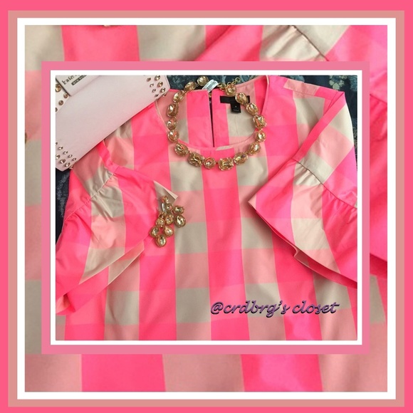 NWT, JCrew Buffalo Check Ruffle Sleeve Top - Picture 1 of 4